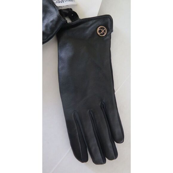 Calvin Klein A2WG5893 Women's Sz SMALL Black Leather Touchscreen Gloves - Picture 4 of 5